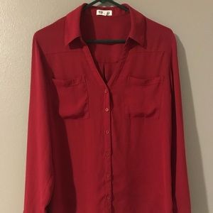 Express, True Red, V-Neck Blouse